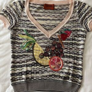 Missoni Striped Knit Top with Fruit Beaded Embellishments